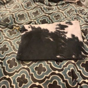 Cow print large wristlet purse